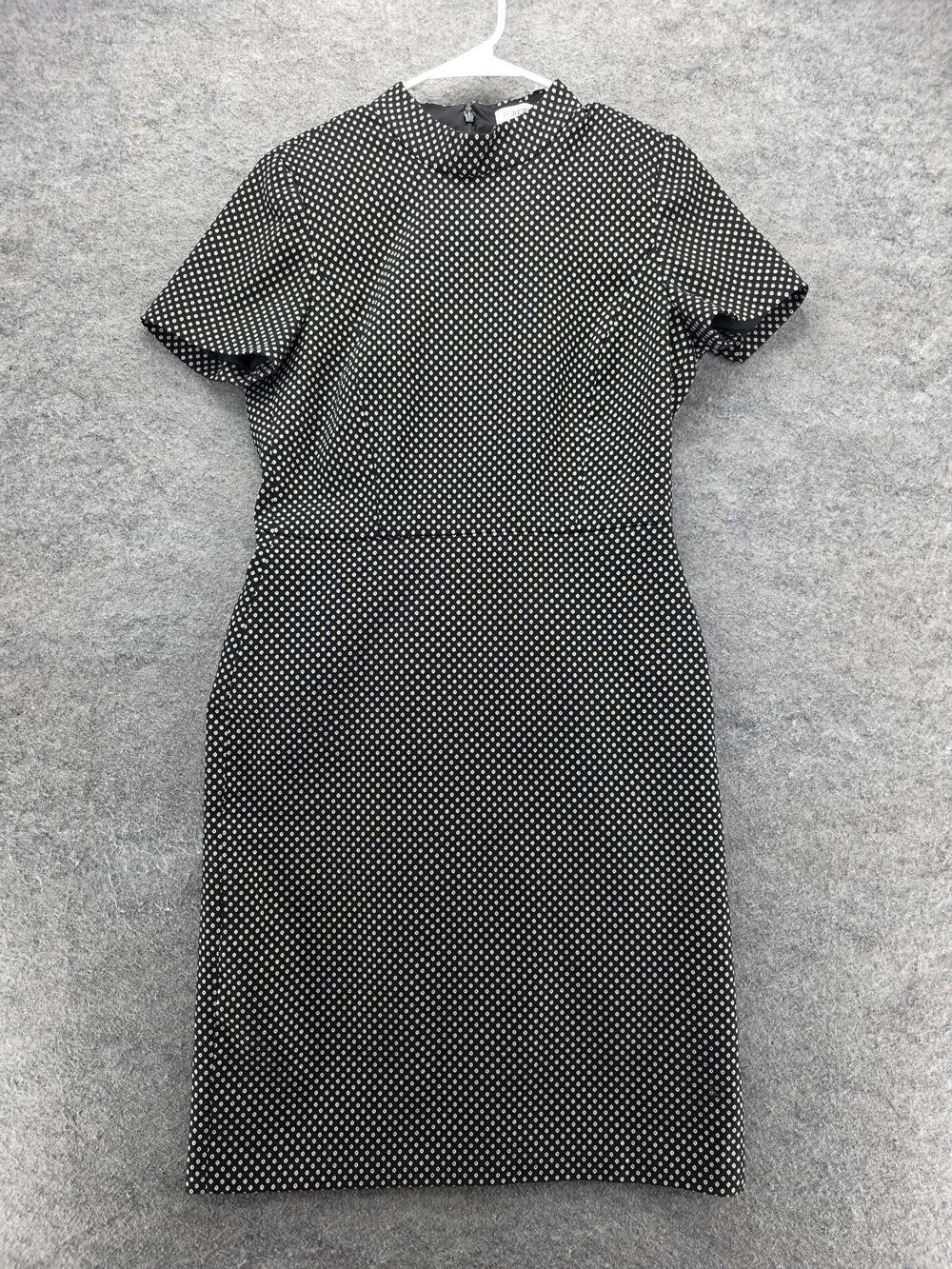 J. Crew Dress Womens 6 Black White Polka Dot Sheath Short Sleeve Mock Neck